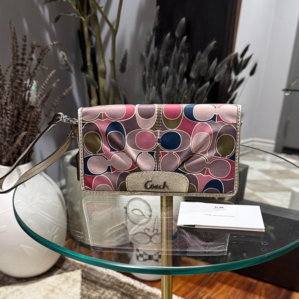 Coach Pink and Blue Patterned Wristlet